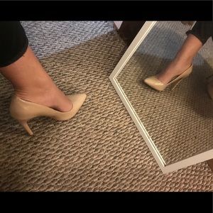 Nude patent leather heels